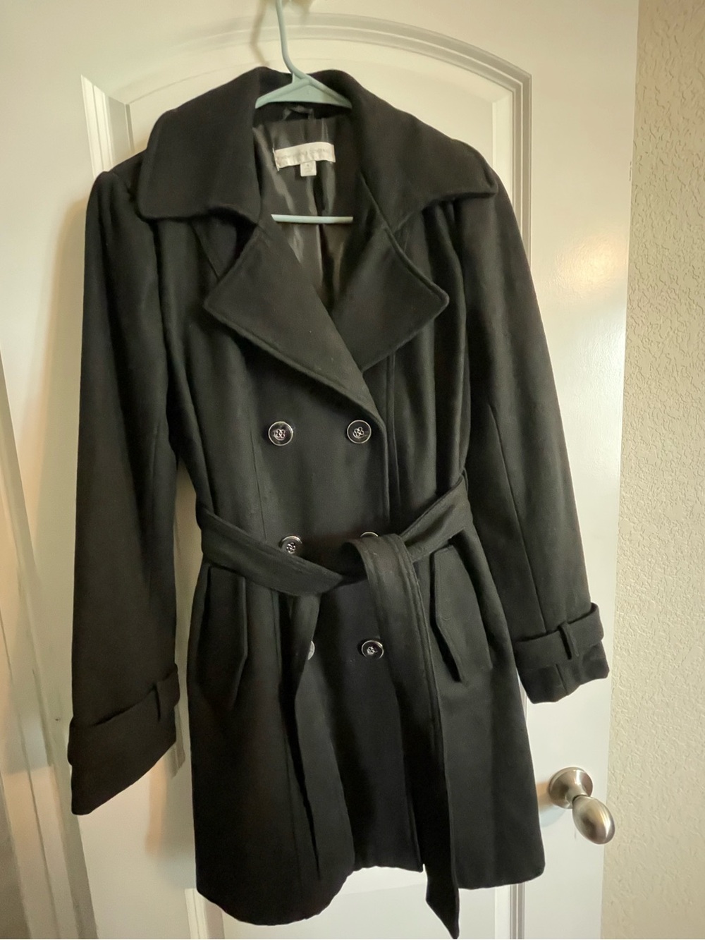 New York & Co Woman’s M Black Double-Breasted Belted Trench Coat